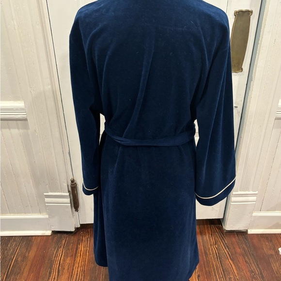 Vanity Fair Velour Robe Vintage Size Large Long Housecoat Front USA Blue - Picture 2 of 7